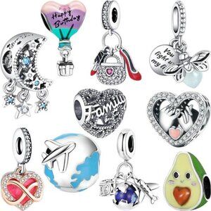 BRAND NEW 10 Pack Charms Bracelet Necklace, 925 Sterling Silver Charms